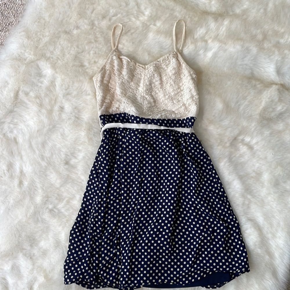 American Eagle Outfitters Navy blue and white polka dot dress size small…